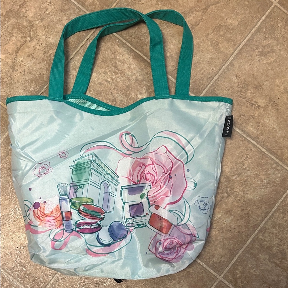 Lancome Reversible Aqua Tote with Parisian Art